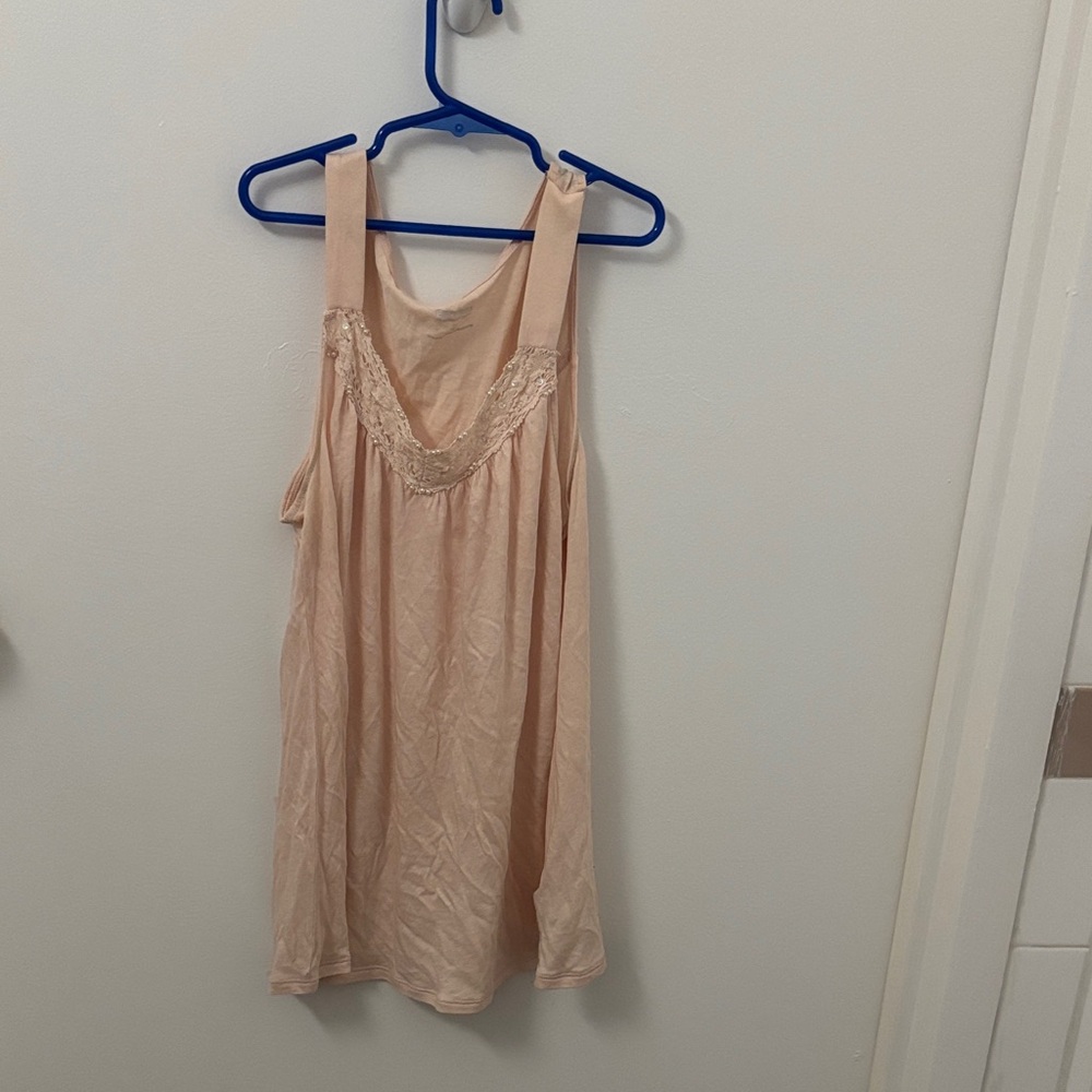Express Blush Sleeveless Top with Lace Accent